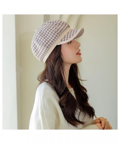 Womens Newsboy Cap French Fashion Hats Summer Cabbie Baker Boy Hat for Fall Beret Cap T1-houndstooth-beige $11.50 Newsboy Caps