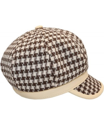 Womens Newsboy Cap French Fashion Hats Summer Cabbie Baker Boy Hat for Fall Beret Cap T1-houndstooth-beige $11.50 Newsboy Caps