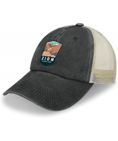 Trucker Hat Men Hiking Snapback Hat for Womens Ball Hats Trendy Zion National Park Hat Black-style $11.23 Baseball Caps