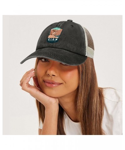 Trucker Hat Men Hiking Snapback Hat for Womens Ball Hats Trendy Zion National Park Hat Black-style $11.23 Baseball Caps