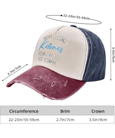 First I Drink Ketones Then I Do Things Women's Baseball Hat Retro Washed Denim Trucker Hat Adjustable,Dark Red Navy and Red $...