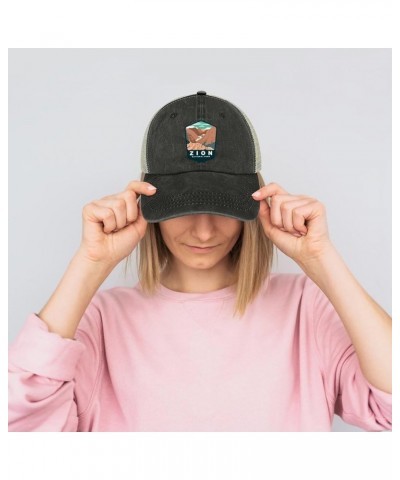 Trucker Hat Men Hiking Snapback Hat for Womens Ball Hats Trendy Zion National Park Hat Black-style $11.23 Baseball Caps