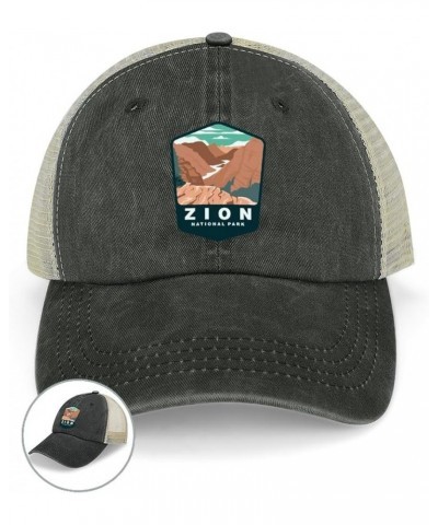 Trucker Hat Men Hiking Snapback Hat for Womens Ball Hats Trendy Zion National Park Hat Black-style $11.23 Baseball Caps