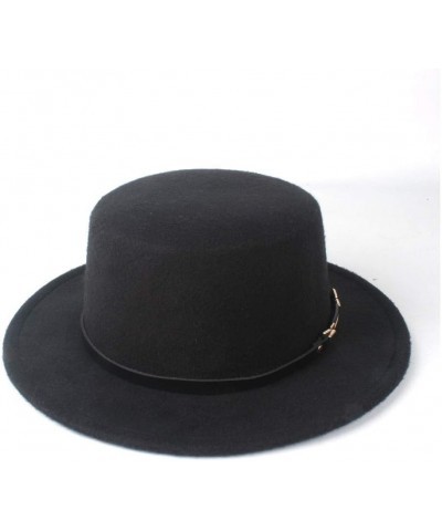 Classic Fedora Hat Men Women Fashion Flat Top Hat Tea Party Hat Wool Cap Hat Pork Pie Fedora Hat Size 56-58CM (Color : Khaki,...