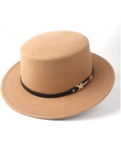 Classic Fedora Hat Men Women Fashion Flat Top Hat Tea Party Hat Wool Cap Hat Pork Pie Fedora Hat Size 56-58CM (Color : Khaki,...