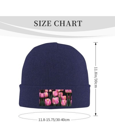 Pink and Tulips Print Print Unisex Beanie for Men and Women Knit Hat Winter Beanies,Skater Beanie Navy Blue $11.14 Skullies &...