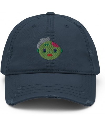 Kawaii Zombie Hat (Embroidered Distressed Dad Cap) Cute Halloween Hats Navy $19.21 Baseball Caps