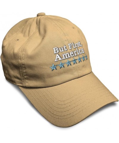 Soft Baseball Cap But First America Stars Cotton Dad Hats for Men & Women Khaki $16.23 Baseball Caps