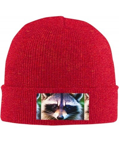 Cute Raccoon 1 Print Knitted Hat Gift Unisex Winter Warm Hat, Outdoor Or Daily Wear,Adults & Kids Hat Red $12.86 Skullies & B...