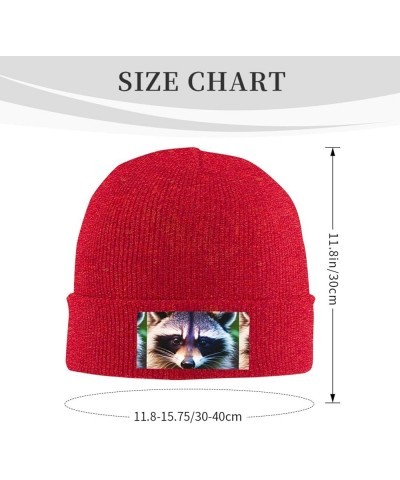 Cute Raccoon 1 Print Knitted Hat Gift Unisex Winter Warm Hat, Outdoor Or Daily Wear,Adults & Kids Hat Red $12.86 Skullies & B...