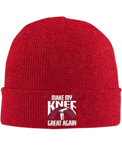 Make My Knee Great Again Beanie Men Slouchy Knit Skull Cap Black Warm Winter Ski Stocking Hats Red $8.00 Skullies & Beanies