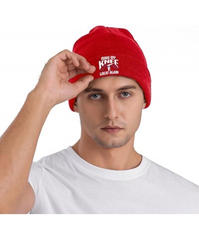 Make My Knee Great Again Beanie Men Slouchy Knit Skull Cap Black Warm Winter Ski Stocking Hats Red $8.00 Skullies & Beanies