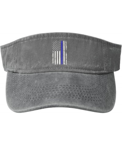 Thin Blue Line with USA Flag Sun Visor Hats for Women Men Sun Hat Vintage Golf Hat Adjustable Baseball Cap Gray $14.86 Visors