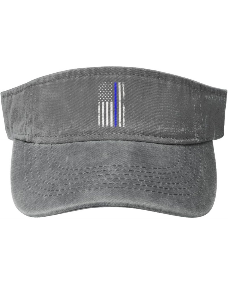 Thin Blue Line with USA Flag Sun Visor Hats for Women Men Sun Hat Vintage Golf Hat Adjustable Baseball Cap Gray $14.86 Visors