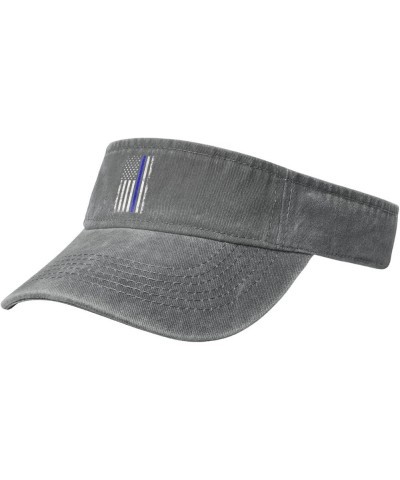 Thin Blue Line with USA Flag Sun Visor Hats for Women Men Sun Hat Vintage Golf Hat Adjustable Baseball Cap Gray $14.86 Visors