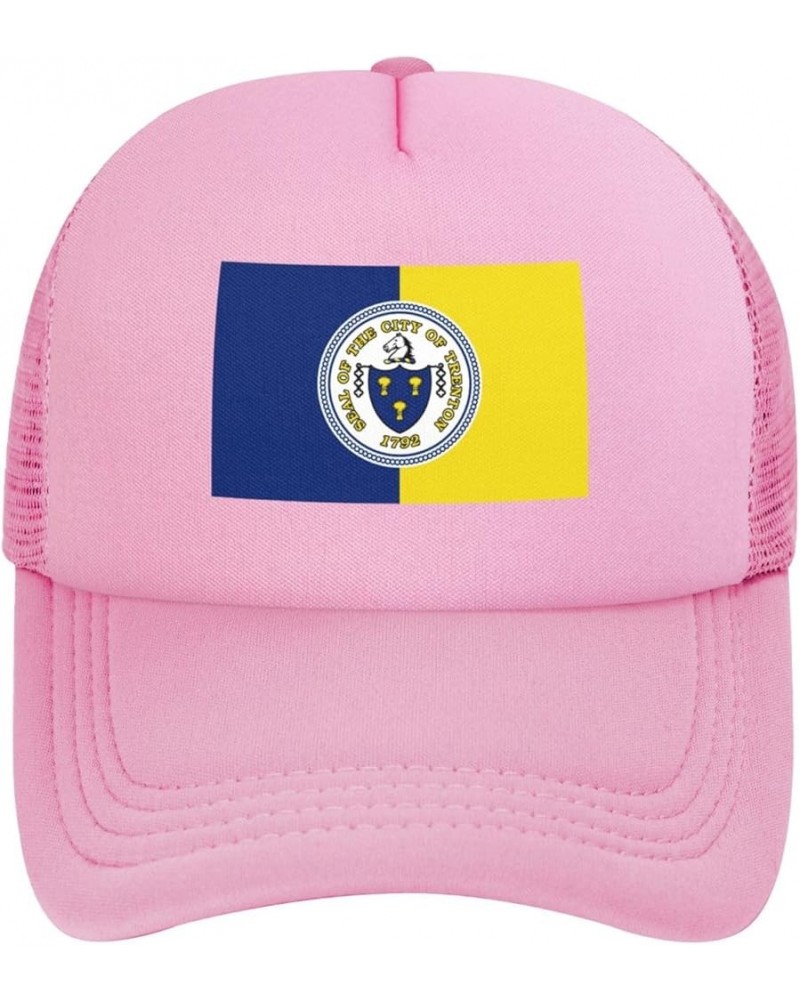 Flag of Trenton, New Jersey Baseball Cap for Men Women Trucker Hat Mesh Back Caps Dad Hat Pink $10.65 Baseball Caps