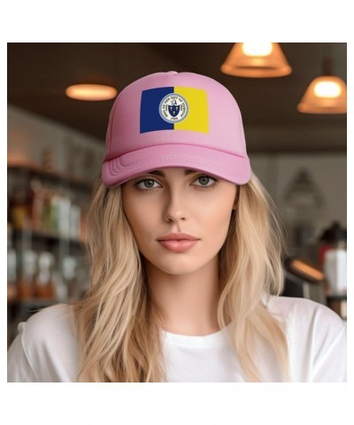 Flag of Trenton, New Jersey Baseball Cap for Men Women Trucker Hat Mesh Back Caps Dad Hat Pink $10.65 Baseball Caps