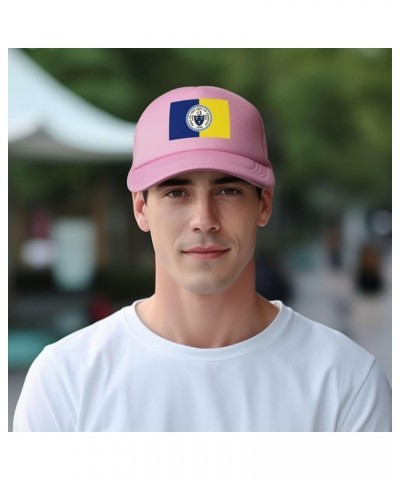 Flag of Trenton, New Jersey Baseball Cap for Men Women Trucker Hat Mesh Back Caps Dad Hat Pink $10.65 Baseball Caps