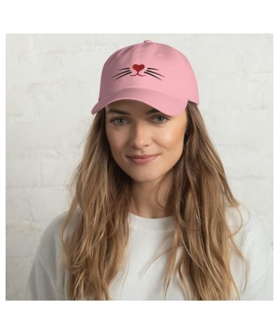 Cat Whiskers Heart Nose Embroidered Baseball Cap Cotton Adjustable Dad Hat Pink $17.52 Baseball Caps