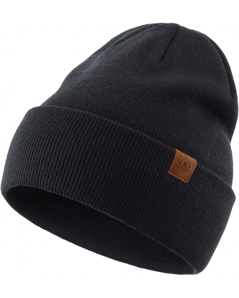 Mens Winter Hats Acrylic Knit Cuff Beanie Cap Warm Womens Beanie Hat Black $9.00 Skullies & Beanies