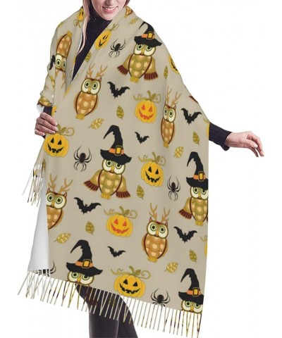 Halloween Print Tassel Scarf -Women'S Thick Large Blanket Shawl Scarf Winter Warm Shawl Scarf, Halloween Pumpkin and Owl $12....