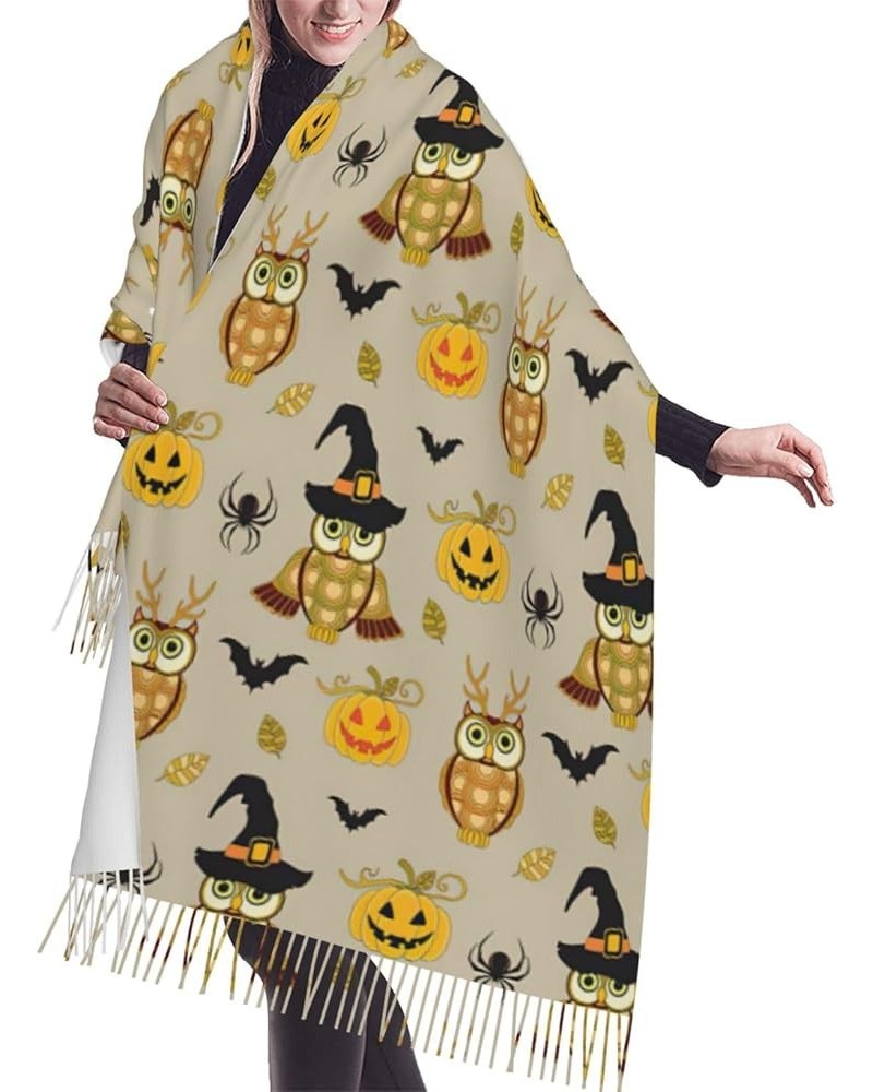 Halloween Print Tassel Scarf -Women'S Thick Large Blanket Shawl Scarf Winter Warm Shawl Scarf, Halloween Pumpkin and Owl $12....