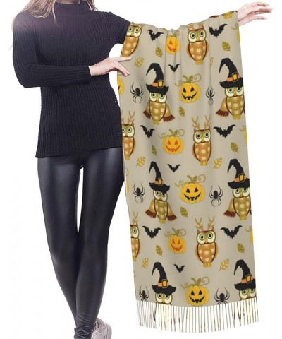 Halloween Print Tassel Scarf -Women'S Thick Large Blanket Shawl Scarf Winter Warm Shawl Scarf, Halloween Pumpkin and Owl $12....