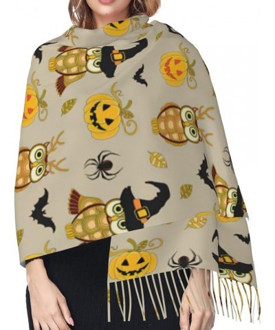 Halloween Print Tassel Scarf -Women'S Thick Large Blanket Shawl Scarf Winter Warm Shawl Scarf, Halloween Pumpkin and Owl $12....