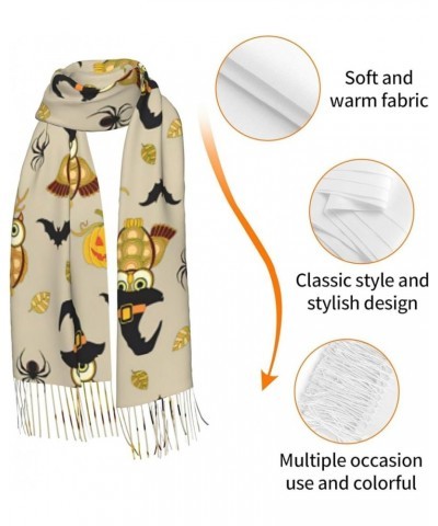 Halloween Print Tassel Scarf -Women'S Thick Large Blanket Shawl Scarf Winter Warm Shawl Scarf, Halloween Pumpkin and Owl $12....