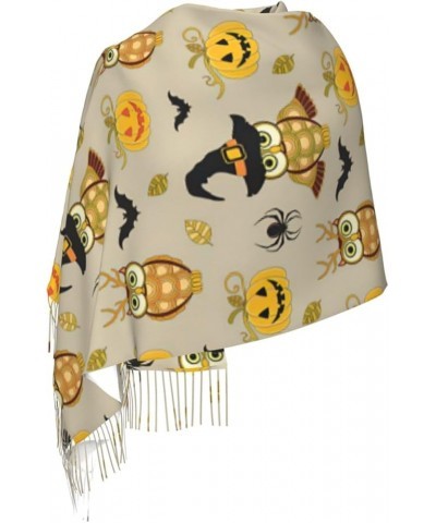 Halloween Print Tassel Scarf -Women'S Thick Large Blanket Shawl Scarf Winter Warm Shawl Scarf, Halloween Pumpkin and Owl $12....