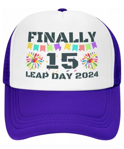 Leap-Year Hat Leap-Year 15 Finally 15 Years Old Hat 2024 Birthday Hunting Mesh Cap Trucker Hat Baseball Cap Purple $9.23 Base...