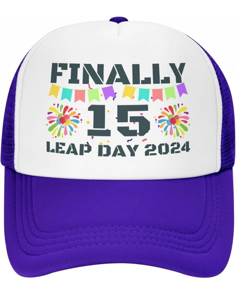 Leap-Year Hat Leap-Year 15 Finally 15 Years Old Hat 2024 Birthday Hunting Mesh Cap Trucker Hat Baseball Cap Purple $9.23 Base...