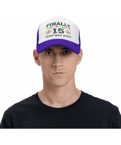 Leap-Year Hat Leap-Year 15 Finally 15 Years Old Hat 2024 Birthday Hunting Mesh Cap Trucker Hat Baseball Cap Purple $9.23 Base...