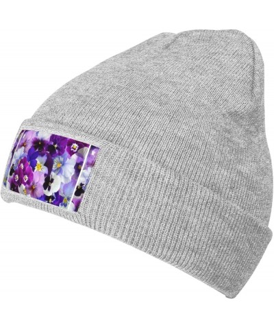 Purple Flower Print Knitted Hat Adult Beanie Hat,Elastic Brimless Cap, Doudou Hat Christmas,Birthdays Gray $13.22 Skullies & ...