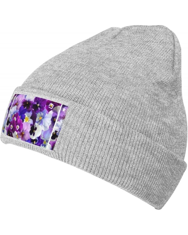 Purple Flower Print Knitted Hat Adult Beanie Hat,Elastic Brimless Cap, Doudou Hat Christmas,Birthdays Gray $13.22 Skullies & ...