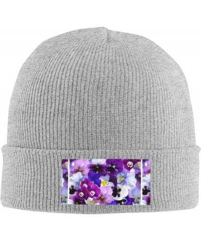 Purple Flower Print Knitted Hat Adult Beanie Hat,Elastic Brimless Cap, Doudou Hat Christmas,Birthdays Gray $13.22 Skullies & ...