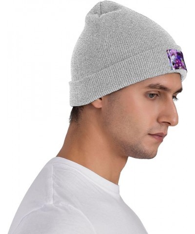 Purple Flower Print Knitted Hat Adult Beanie Hat,Elastic Brimless Cap, Doudou Hat Christmas,Birthdays Gray $13.22 Skullies & ...