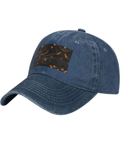 Black and Gold Background Baseball Cap Adjustable Twill Bulk with Ponytail Hole Washed Dad Hat for Men Women Navy Blue $12.09...