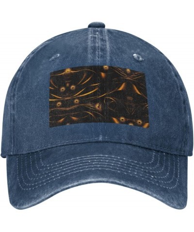 Black and Gold Background Baseball Cap Adjustable Twill Bulk with Ponytail Hole Washed Dad Hat for Men Women Navy Blue $12.09...