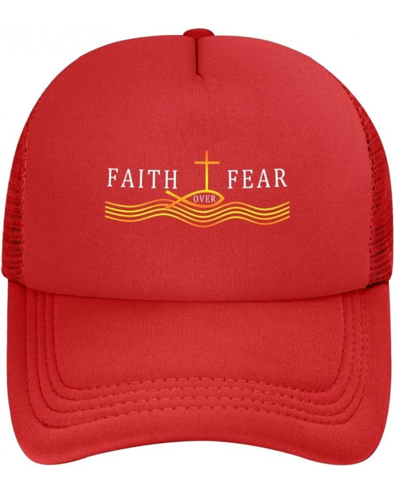 Faith Over Fear Golden Cross Baseball Cap Men Women Solid Mesh Snapback Flat-Bill Dad Trucker Hat Red $6.50 Baseball Caps