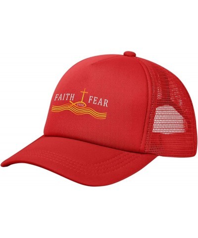 Faith Over Fear Golden Cross Baseball Cap Men Women Solid Mesh Snapback Flat-Bill Dad Trucker Hat Red $6.50 Baseball Caps