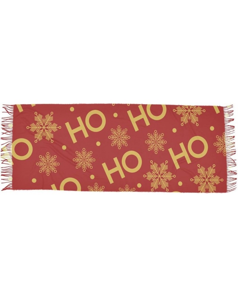 Acpiggto Women Warm Scarf Christmas Hoho Snowflakes Text New Year Winter Gold Red Winter Shawl Faux Cashmere Scarves for Wedd...