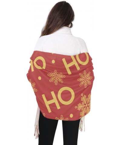 Acpiggto Women Warm Scarf Christmas Hoho Snowflakes Text New Year Winter Gold Red Winter Shawl Faux Cashmere Scarves for Wedd...