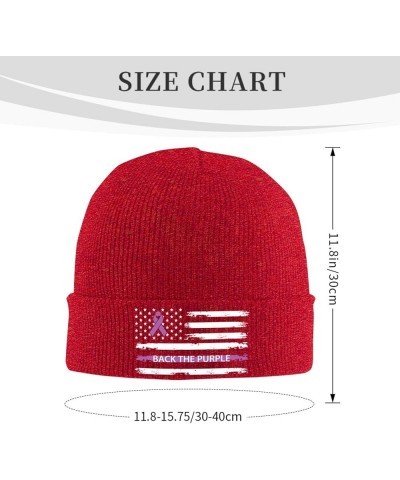 Back The Purple Ribbon USA Flag Leiomyosarcoma Awareness Winter Warm Knit Hat - Soft Beanie Cap Black Red $13.30 Skullies & B...