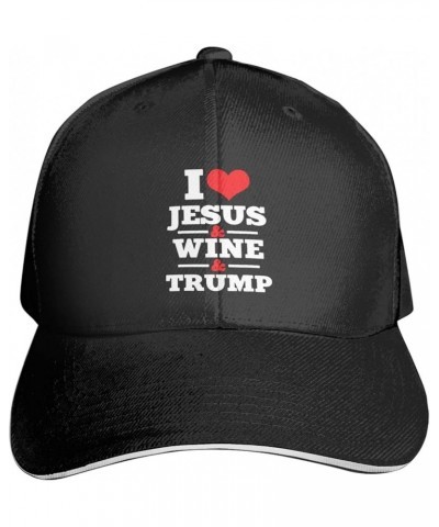 Love Jesus Wine Trump Religious Christian Faith Baseball Cap Women Men's Dad Hat Washable Adjustable Sandwich Cap Black $19.0...