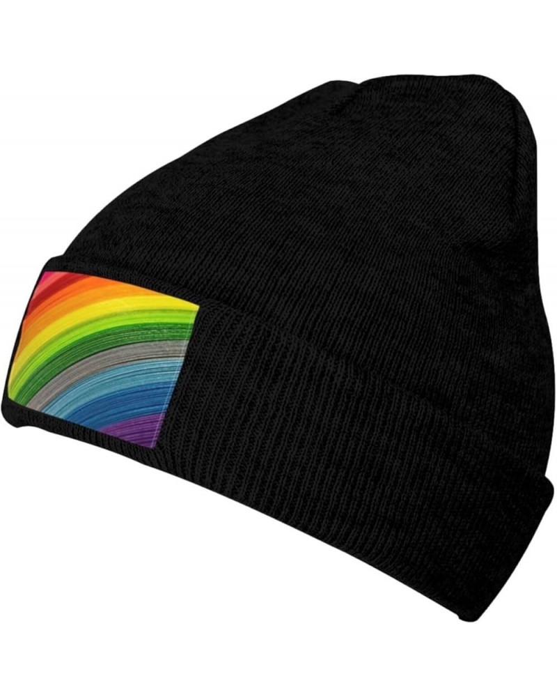 Rainbow Color Stripe Print Slouchy Beanie for Men Women Hip-Hop Soft Lightweight Running Beanie Adult Hats Black $12.53 Skull...