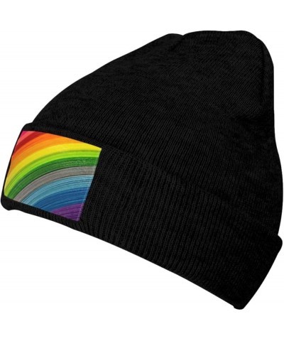 Rainbow Color Stripe Print Slouchy Beanie for Men Women Hip-Hop Soft Lightweight Running Beanie Adult Hats Black $12.53 Skull...