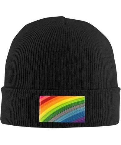 Rainbow Color Stripe Print Slouchy Beanie for Men Women Hip-Hop Soft Lightweight Running Beanie Adult Hats Black $12.53 Skull...