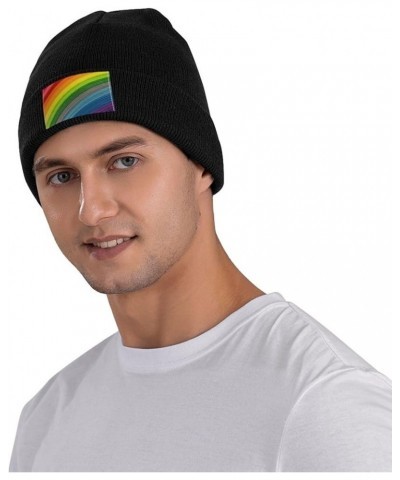 Rainbow Color Stripe Print Slouchy Beanie for Men Women Hip-Hop Soft Lightweight Running Beanie Adult Hats Black $12.53 Skull...