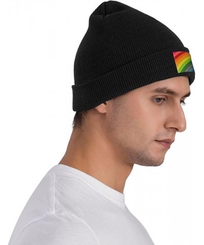 Rainbow Color Stripe Print Slouchy Beanie for Men Women Hip-Hop Soft Lightweight Running Beanie Adult Hats Black $12.53 Skull...